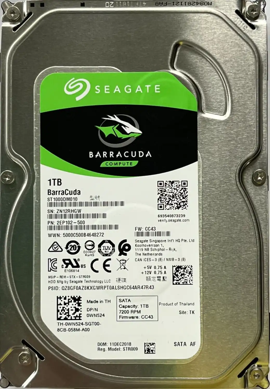 1Tb Seagate ST1000DM010 3.5" internal SATA 6Gb/s Hard Drive 7200rpm