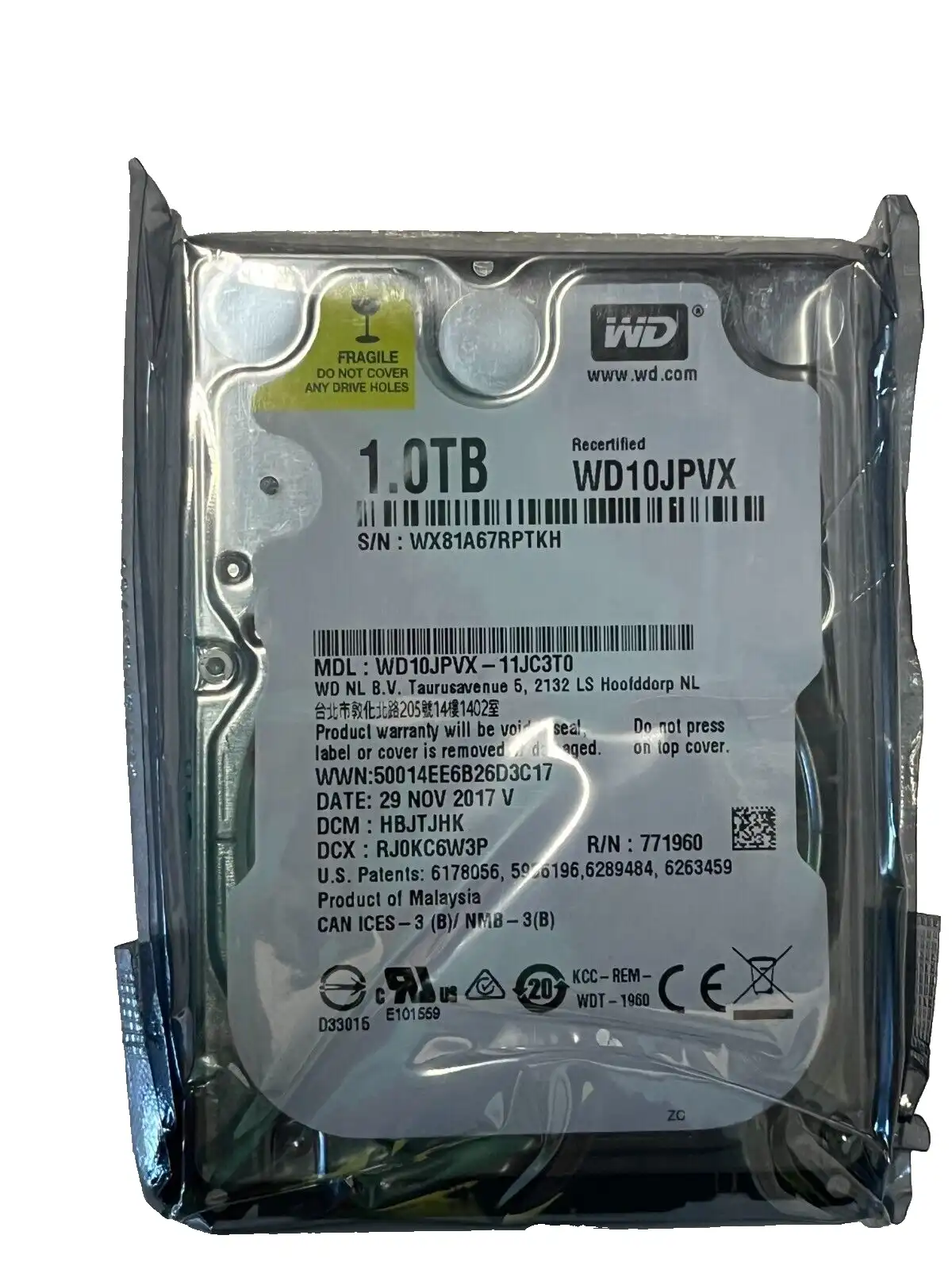 1TB Western Digital   WD10JPVX  SATA 6Gb/s 9.5mm 5400rpm 2.5&quot; Hard Drive