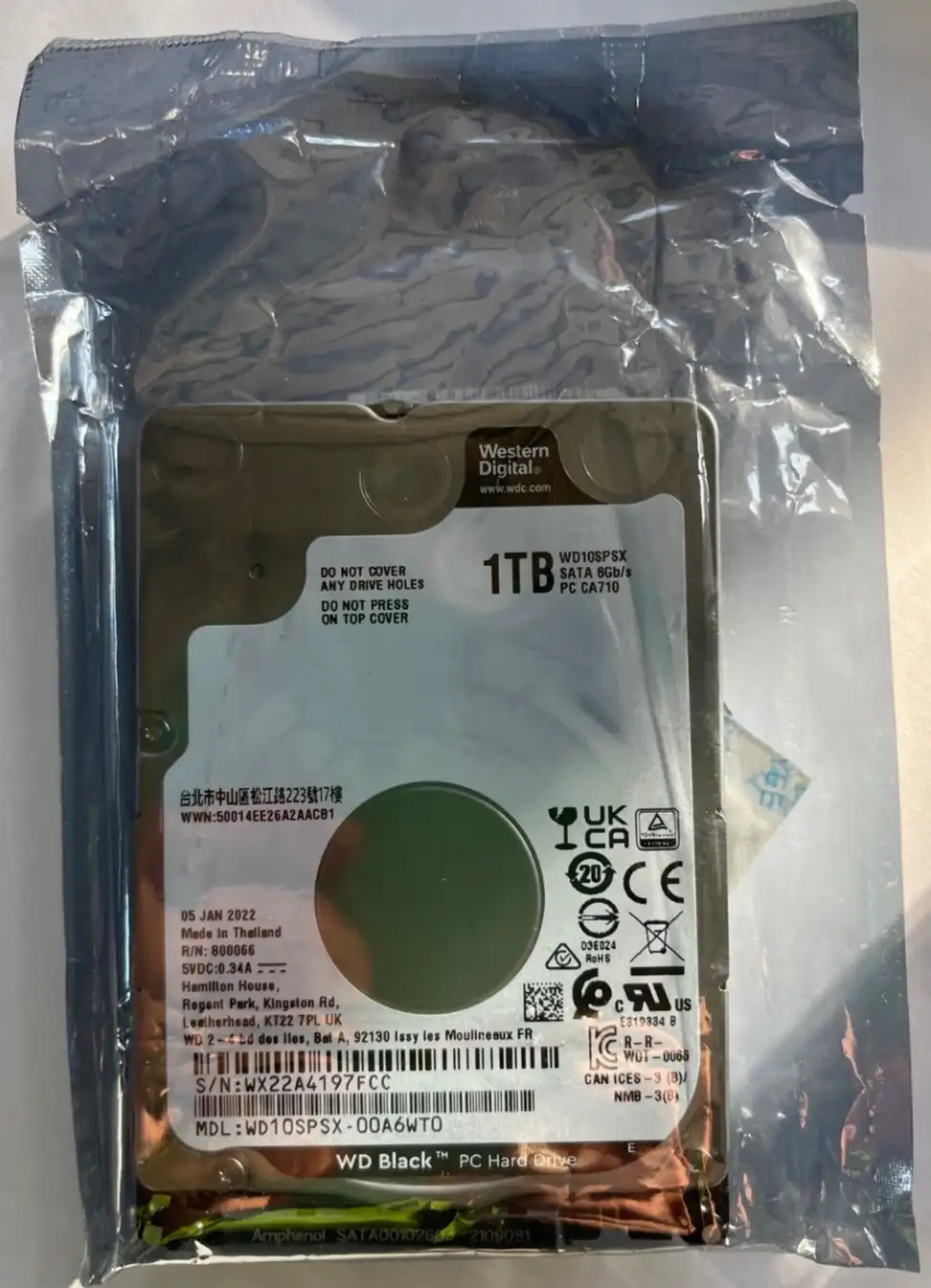 1TB Western Digital WD10SPSX SATA 6Gb/s 7mm 7200rpm 2.5" Hard Drive