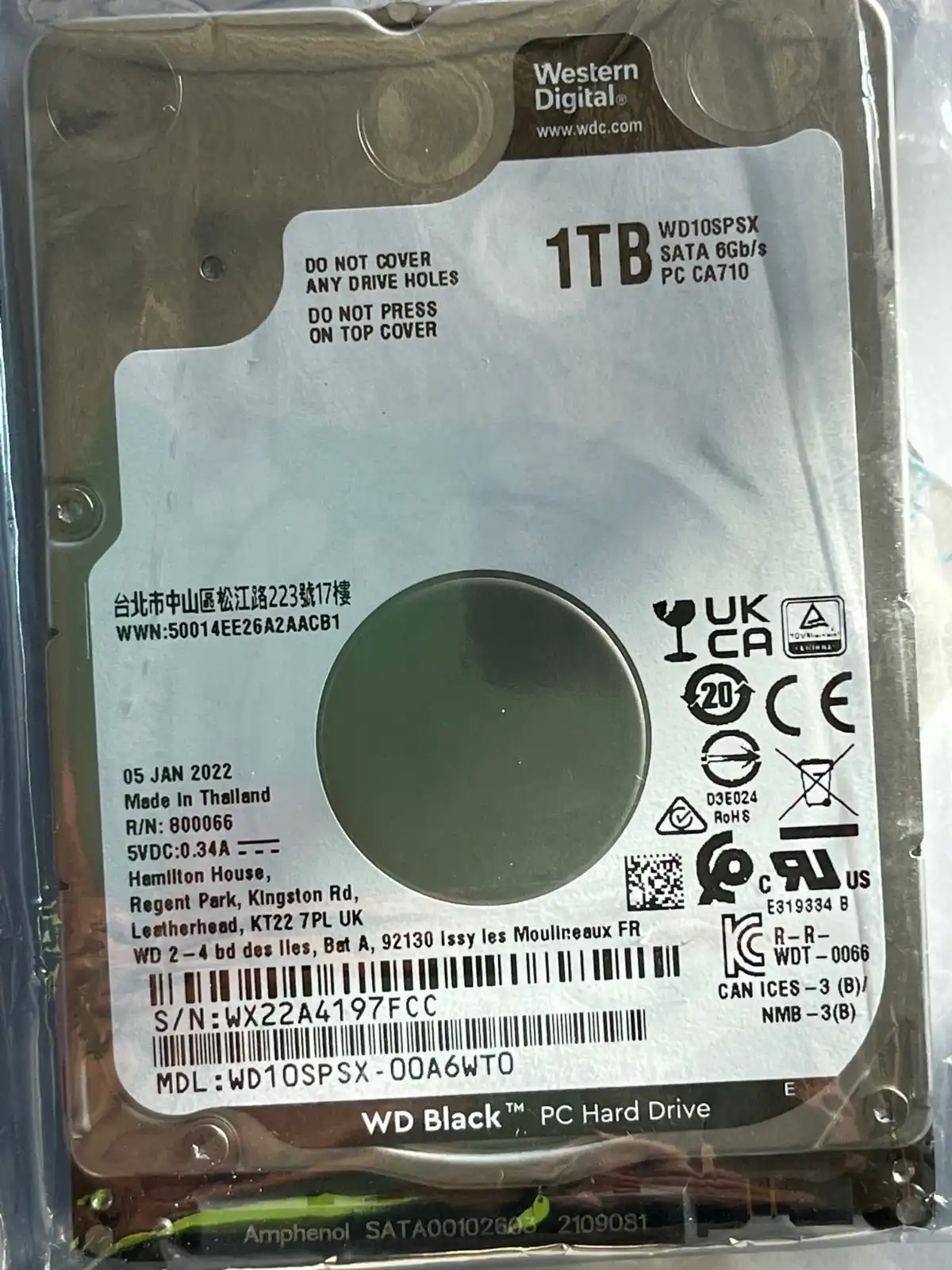 1TB Western Digital WD10SPSX SATA 6Gb/s 7mm 7200rpm 2.5" Hard Drive
