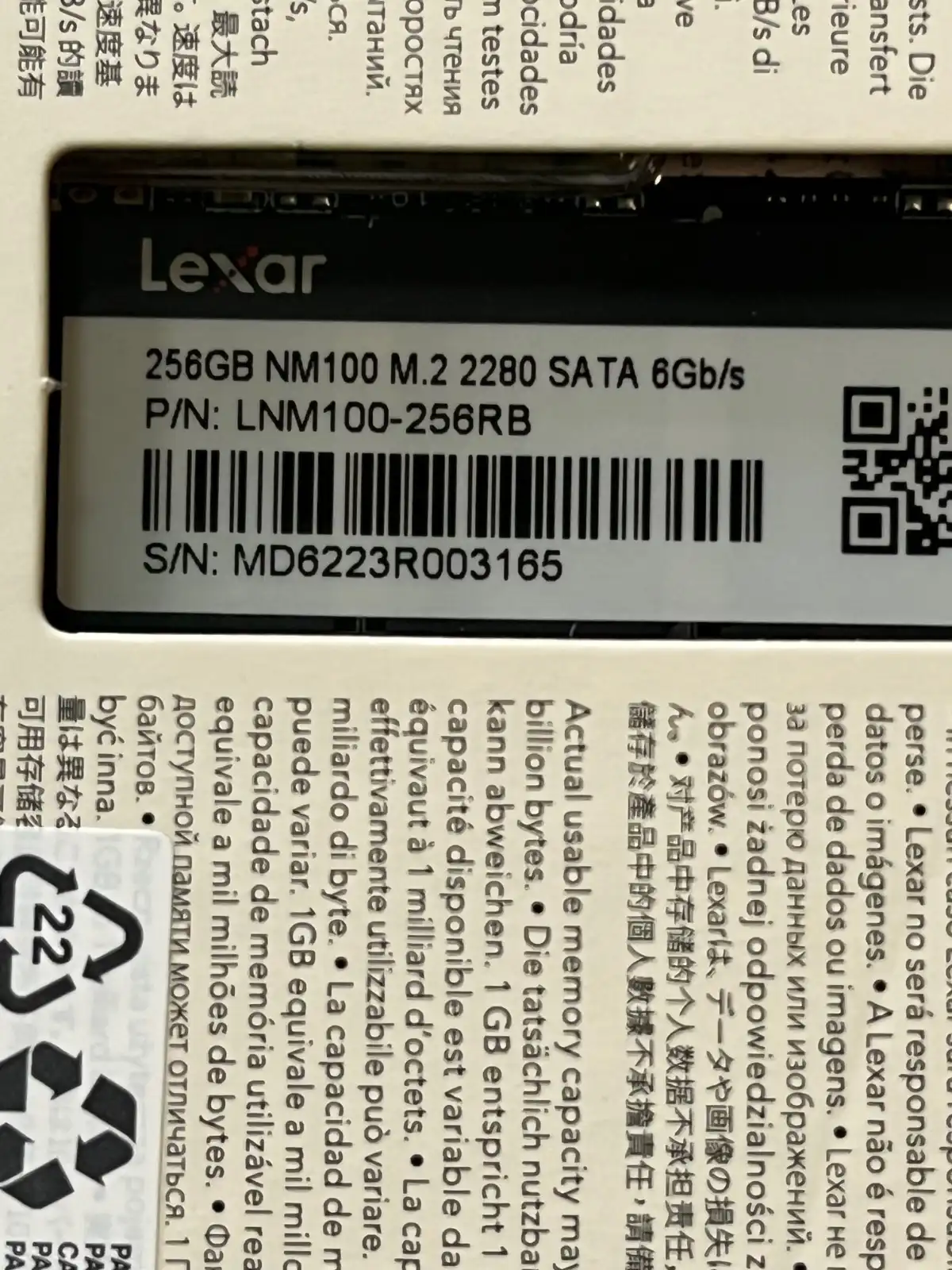 256GB  Lexar  NM100   m.2 2280  Internal 6Gb/s SSD Drive LNM100-256RB