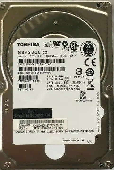 300GB Toshiba MBF2300RC 10000 RPM 2.5&quot; 6Gb/s 16Mb SAS hard drive