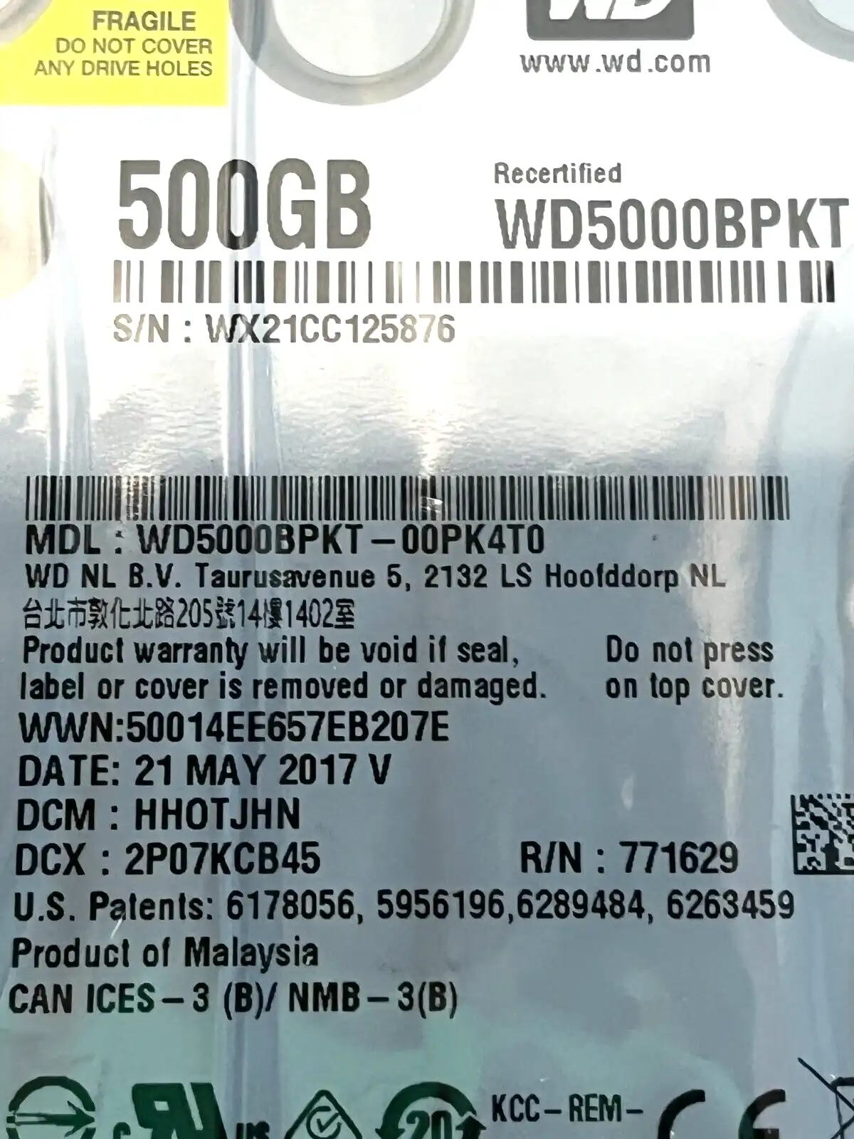 500Gb Western Digital   WD5000BPKT  SATA 6Gb/s 9.5mm 7200rpm 2.5&quot; Hard Drive