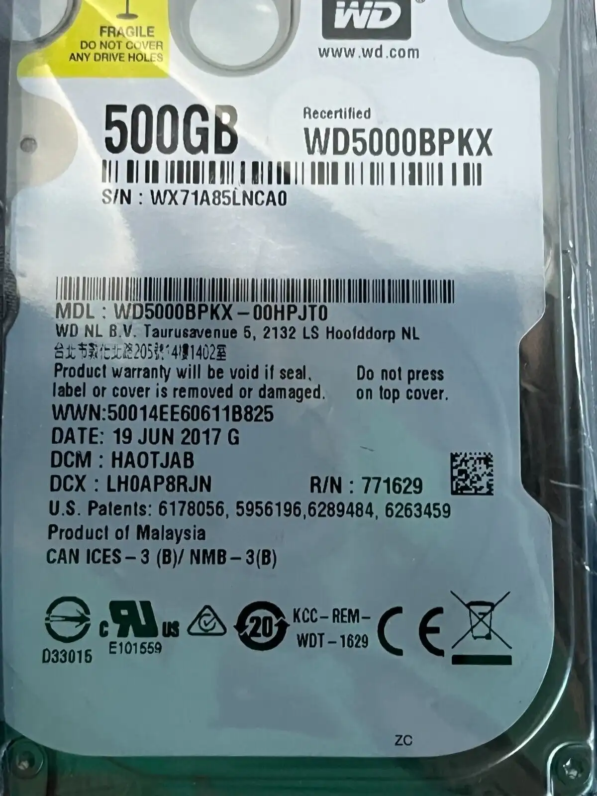 500Gb Western Digital   WD5000BPKX  SATA 6Gb/s 9.5mm 7200rpm 2.5&quot; Hard Drive