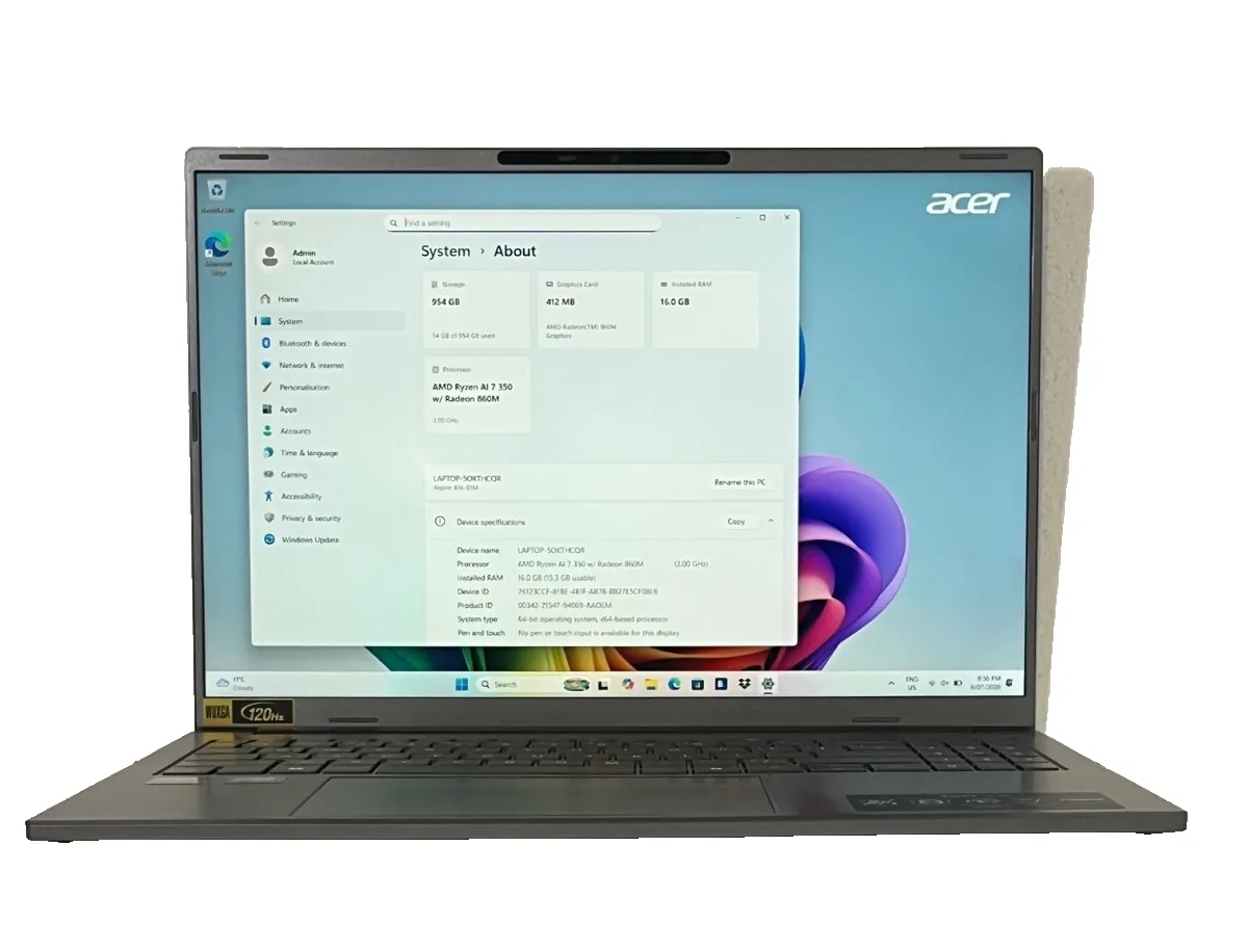 Acer Aspire 16  A16-61M AMD Ryzen AI 7 350 CPU 16Gb RAM 1TB SSD 16" WUXGA