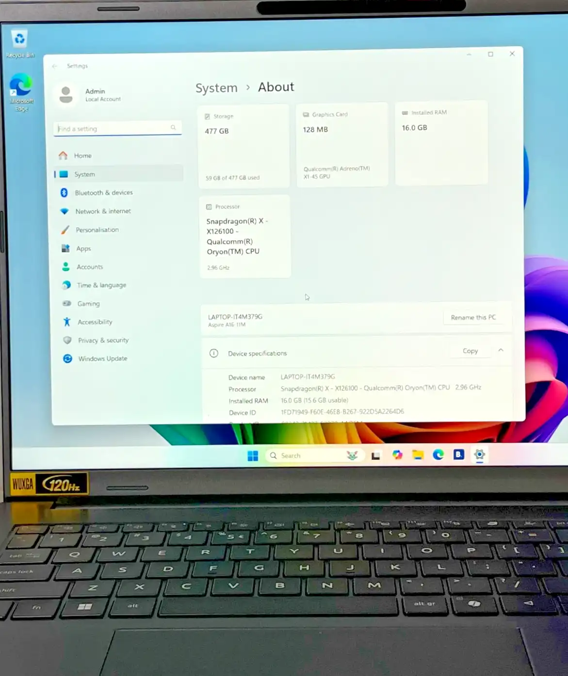 Acer Aspire 16 AI A16-11M Snapdragon X 16Gb RAM 512GB 16" WUXGA IPS 120Hz