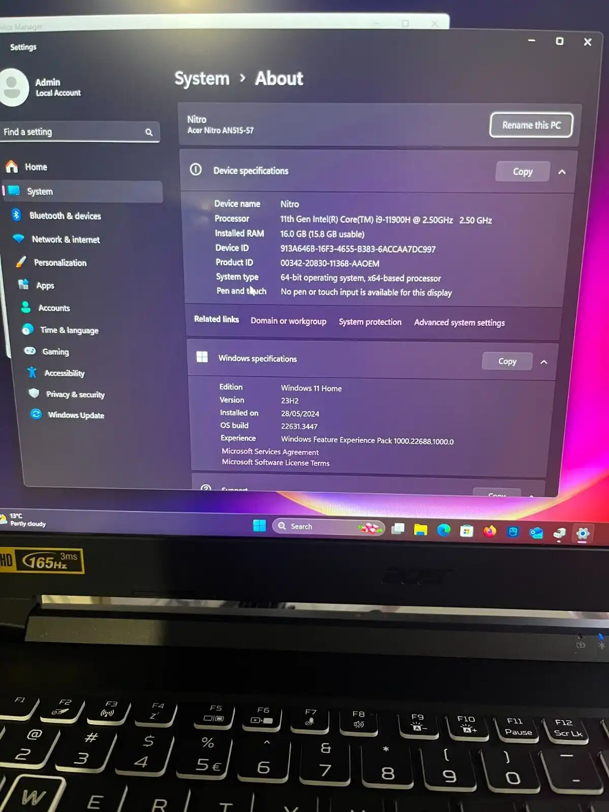 Acer Nitro 5 AN515-57 Intel i9-11900h 16Gb RAM 512GB SSD 8Gb RTX3070 15.6" QHD