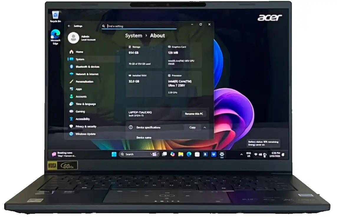 Acer Swift Go AI SFG14-75 Intel Core Ultra 7 32Gb RAM 512GB SSD 14" 2.8K OLED