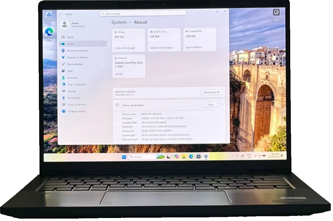 Acer TravelMate P6 TMP614-73T Intel i7 155H 16Gb RAM 512GB 14" IPS Touch WUXGA