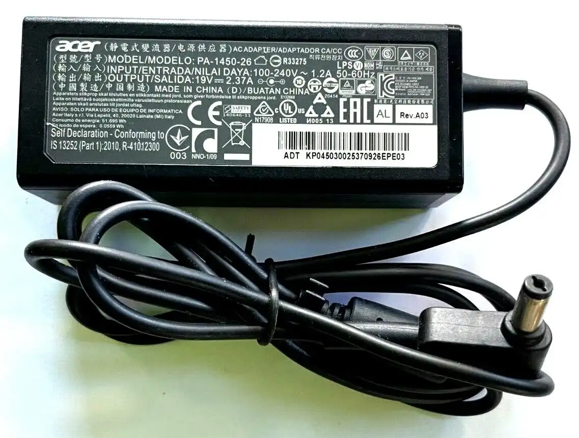 Genuine Acer AC Adaptor 45W 19V 2.37A  PA-1450-26   KP.04503.002 1.7mm/5.5mm tip