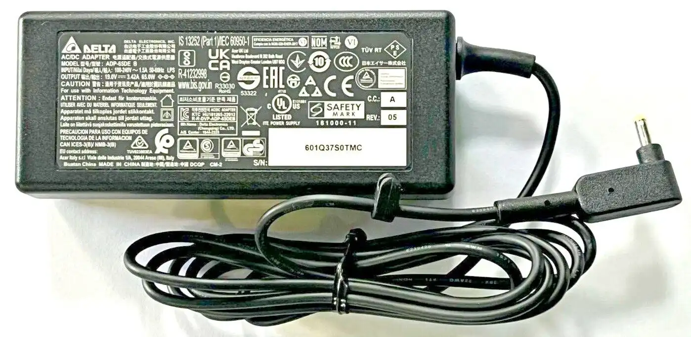 Genuine Acer  AC Adaptor 65W 19V 3.42A  ADP-65DE B KP.06501.012 1mm/3mm tip