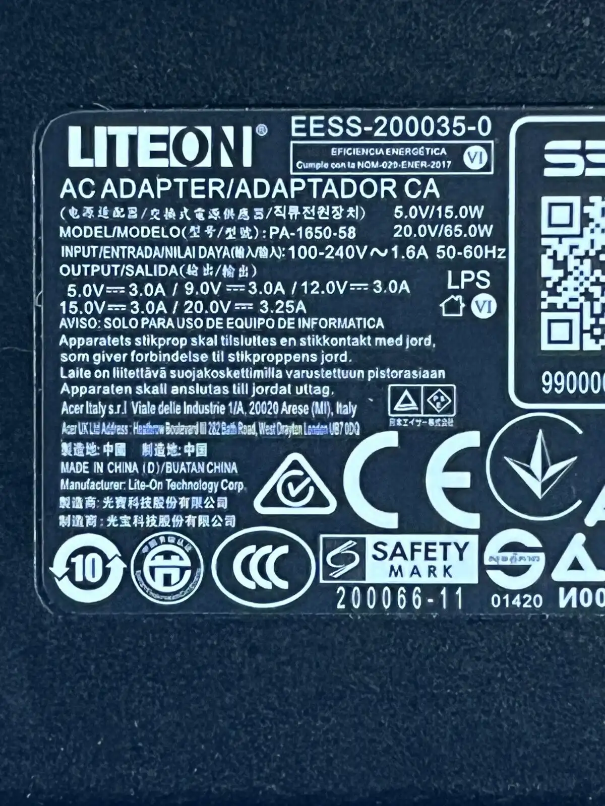 Genuine Acer AC Adaptor 65W USB-C Lite-On PA-1650-58 KP.06503.020