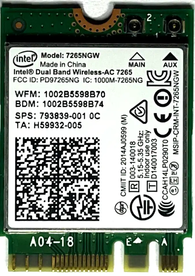 Intel AC 7265NGW Dual Band M.2 Network Adapter Card for WiFi with Bluetooth 4.2